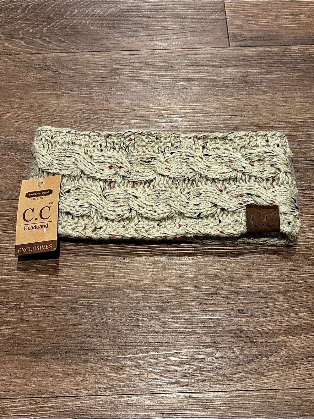 C.C Exclusives Sherpa Lined Cable Knit Speckled Headband
